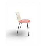 White Steelcase Enea Lottus Chair feat. Red Upholstered Seat and Metal Base