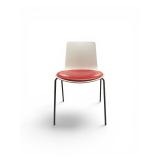 White Steelcase Enea Lottus Chair feat. Red Upholstered Seat and Metal Base