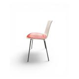 White Steelcase Enea Lottus Chair feat. Red Upholstered Seat and Metal Base