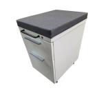 Herman Miller White with Gray Padded Top Pedestal File Cabinet on Wheels