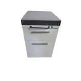 Herman Miller White with Gray Padded Top Pedestal File Cabinet on Wheels