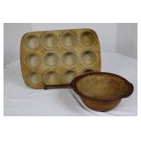 Pampered Chef Stoneware Muffin Pan & Batter Bowl