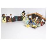 Holiday Decorations Nativity Scene & FRIENDS Snowman Sign