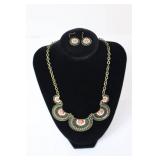 Vintage Necklace & Earrings Set With Coral-Color Accents