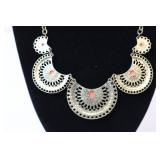 Vintage Necklace & Earrings Set With Coral-Color Accents
