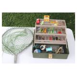 Fishing Gear Mixed Lot With Tackle Box, Net & Reels