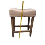 Set of 3 Upholstered Counter Height Stools – Neutral Fabric & Wood Finish