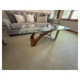 Contemporary Glass Top Coffee Table Wood & Metal Base 48x28x18