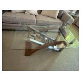 Contemporary Glass Top Coffee Table Wood & Metal Base 48x28x18