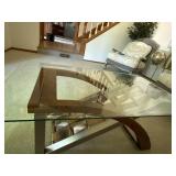 Contemporary Glass Top Coffee Table Wood & Metal Base 48x28x18