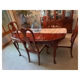 Traditional Mahogany Finish Dining Table Set 6 Chairs Leaves & Pads