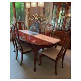 Traditional Mahogany Finish Dining Table Set 6 Chairs Leaves & Pads