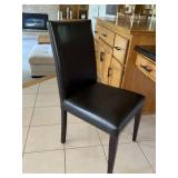 Armless Upholstered Dining Chair Dark Brown Faux Leather Wood Legs