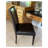 Armless Upholstered Dining Chair Dark Brown Faux Leather Wood Legs