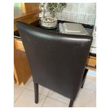 Armless Upholstered Dining Chair Dark Brown Faux Leather Wood Legs