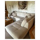 Cream Gray L-Shaped Sectional Sofa Chaise 118 x 88 Good Condition