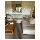 Cream Gray L-Shaped Sectional Sofa Chaise 118 x 88 Good Condition