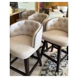 Set of 4 Counter Height Swivel Bar Stools Tufted Beige 25in Seats