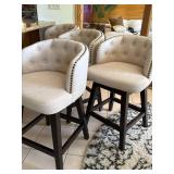 Set of 4 Counter Height Swivel Bar Stools Tufted Beige 25in Seats