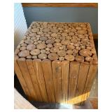 Teak Wood Log Slice Accent Table Pedestal Stool 16x16x18 Rustic