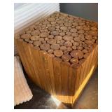 Teak Wood Log Slice Accent Table Pedestal Stool 16x16x18 Rustic