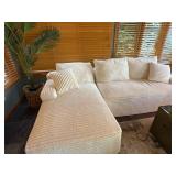 Cream 2 Piece Sectional Sofa Chaise Ribbed Upholstery 96x60 Good
