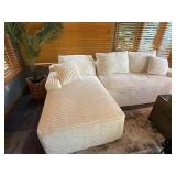 Cream 2 Piece Sectional Sofa Chaise Ribbed Upholstery 96x60 Good