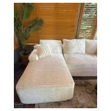 Cream 2 Piece Sectional Sofa Chaise Ribbed Upholstery 96x60 Good