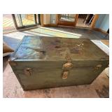 Antique Green Painted Wood Trunk Footlocker 32x17x18 Rustic Decor