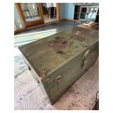 Antique Green Painted Wood Trunk Footlocker 32x17x18 Rustic Decor
