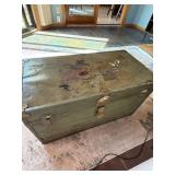 Antique Green Painted Wood Trunk Footlocker 32x17x18 Rustic Decor