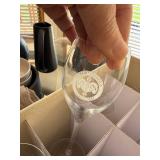 Assorted Souvenir Wine Champagne Glass Lot 12 Pc in Storage Box