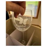 Assorted Souvenir Wine Champagne Glass Lot 12 Pc in Storage Box