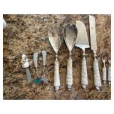 Vintage Serving Utensil Lot Mother of Pearl Handles Silverplate 9 Pc