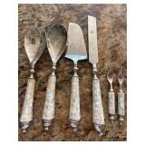Vintage Serving Utensil Lot Mother of Pearl Handles Silverplate 9 Pc