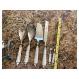 Vintage Serving Utensil Lot Mother of Pearl Handles Silverplate 9 Pc