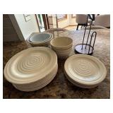 Home Stoneware Dinnerware Set 16 Pc Cream Beige Hand-Painted