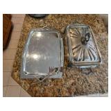 2 Pc Silverplate Serving Tray & Covered Casserole Dish Glass Insert
