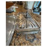 2 Pc Silverplate Serving Tray & Covered Casserole Dish Glass Insert