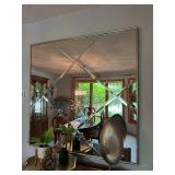 Large Geometric Beveled Wall Mirror Gold Tone Frame 47 in Tall
