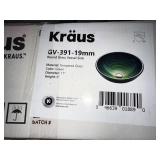 Kraus GV-391-19mm Round Glass Vessel Sink Green 17 in Boxed