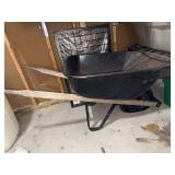 Single Wheel Wheelbarrow Black Steel Tray Wood Handles Good Condition