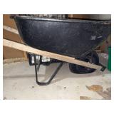 Single Wheel Wheelbarrow Black Steel Tray Wood Handles Good Condition