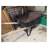 Single Wheel Wheelbarrow Black Steel Tray Wood Handles Good Condition
