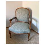 Louis XV Style Upholstered Accent Arm Chair Carved Wood Frame 35in H