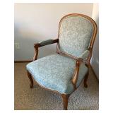 Louis XV Style Upholstered Accent Arm Chair Carved Wood Frame 35in H