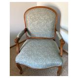 Louis XV Style Upholstered Accent Arm Chair Carved Wood Frame 35in H
