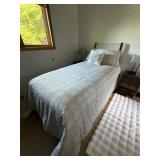 Twin Bed Frame with Upholstered Headboard and Linens Bracket Included