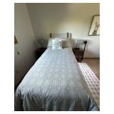 Twin Bed Frame with Upholstered Headboard and Linens Bracket Included