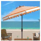 Maui Single Scallop Striped 9ft Crank Push Button Tilt Umbrella
